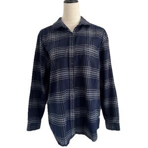 The North Face Shirt Womens Lg Blue Plaid Button Up Flannel 100% Cotton Outdoors